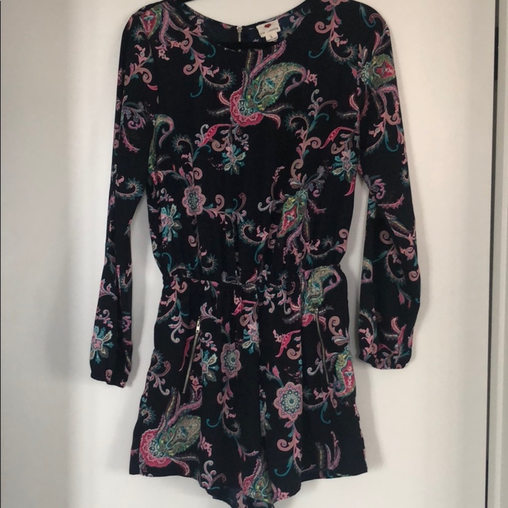Navy, floral long sleeve romper